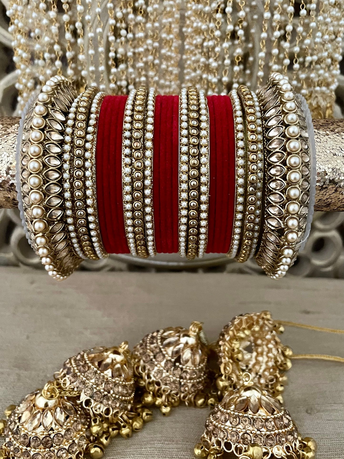 Red Velvet Bridal Bangle Stack: Kundan Indian Jewelry