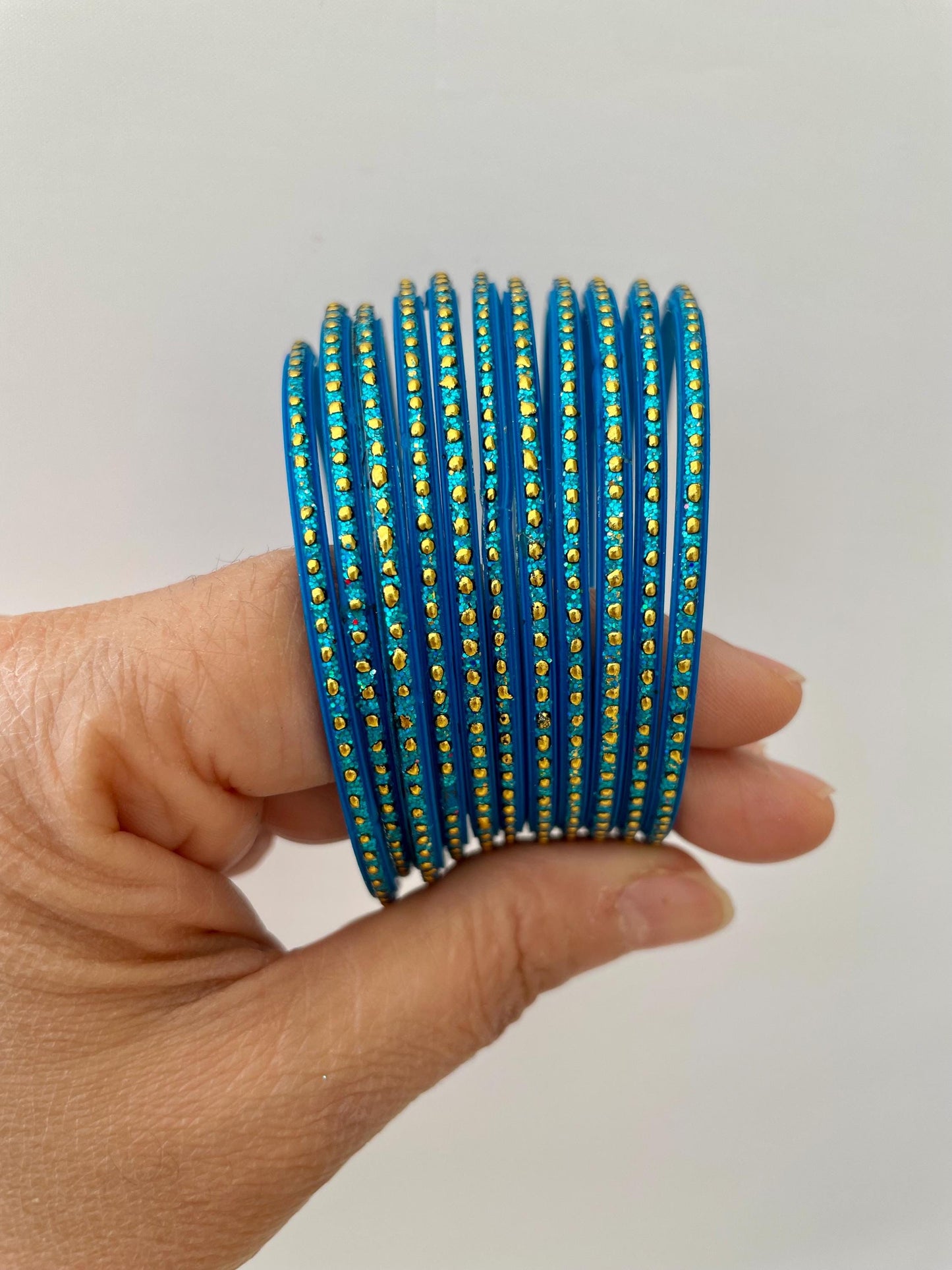 Glass Bangles- Blue Firozi Colour Pack of 12 Glitter