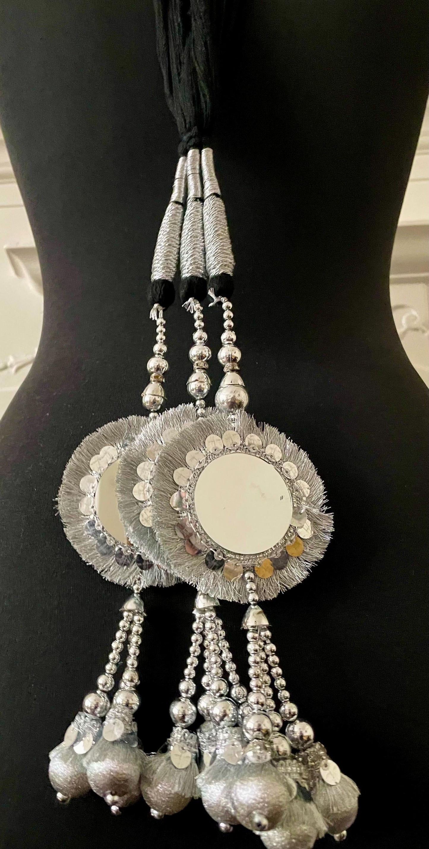 Silver Mirror Paranda Maiyoon Mehendi Eid Punjabi Wedding Hair Accessory