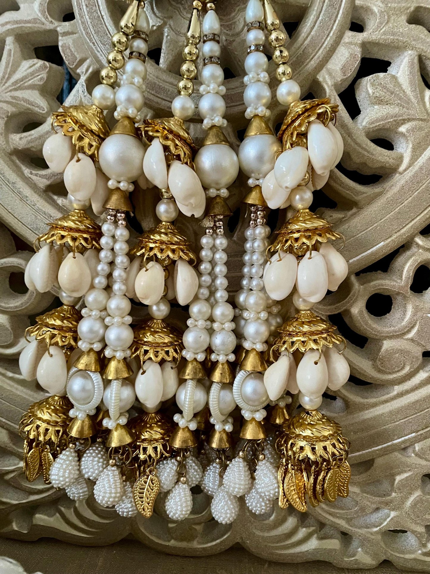 Bridal Paranda: Punjabi Wedding Hair Braid Tassel with Pearl & Cowrie Shell