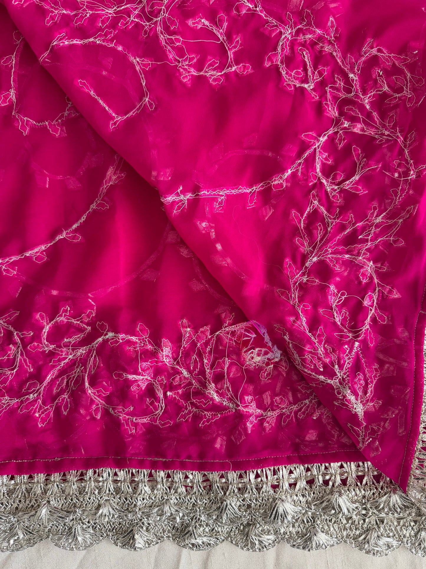 Hot-Pink Silver Georgette Dupattas Heavy gota work border Scarf Chunni Chunri Odhni| Clearance|Defects