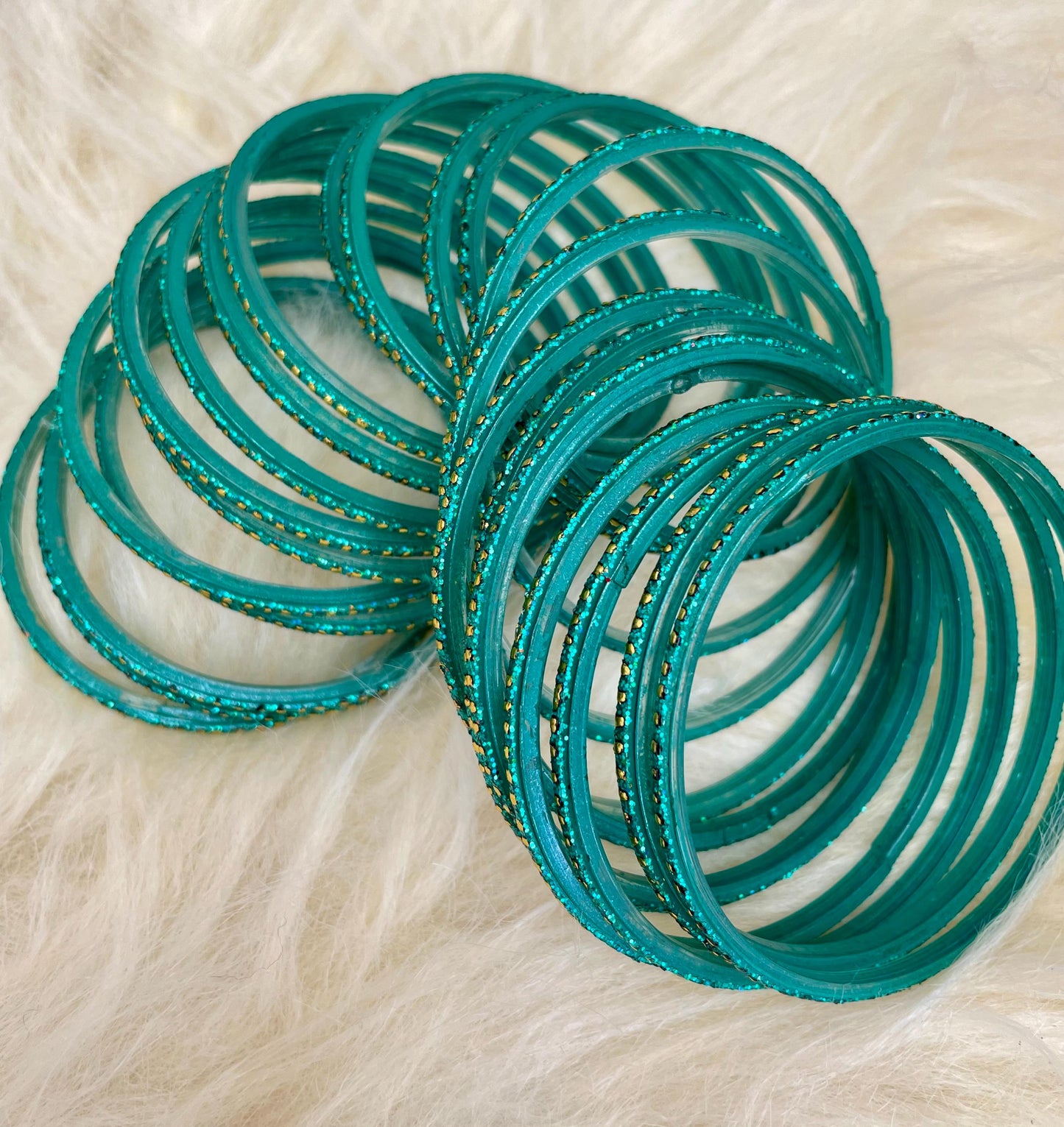 Glass Bangles- Peacock Green Teal Colour Pack of 12 Glitter