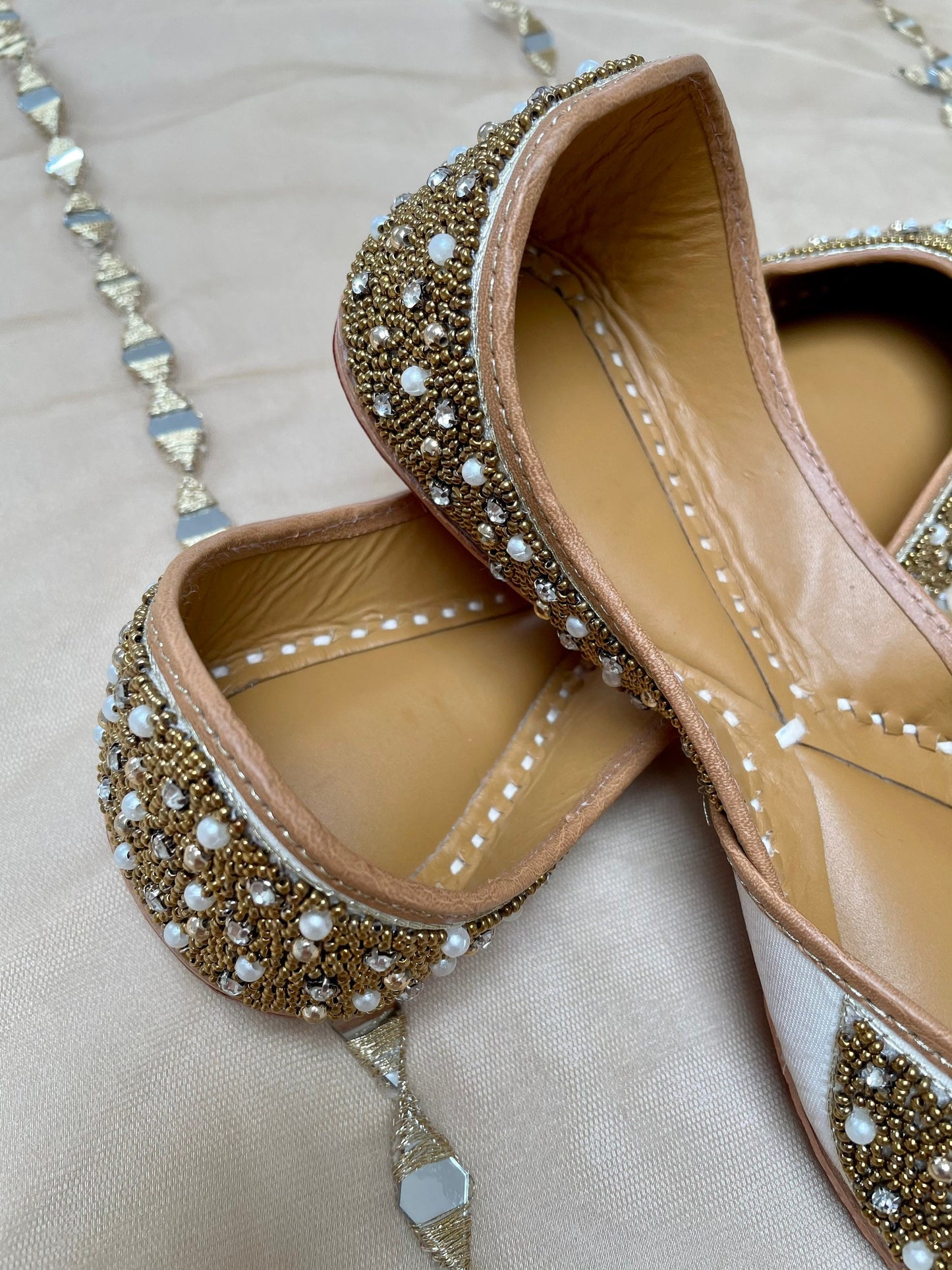 Ornate Gold Clustered Juttis Punjabi Jooti Women Shoes Khussa Embroidered pumps Bridal Shoes