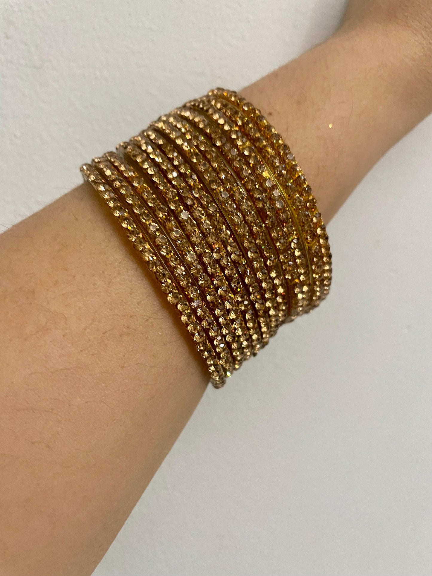 Golden Glass Bangles with golden LCD stones| 12 Bangles