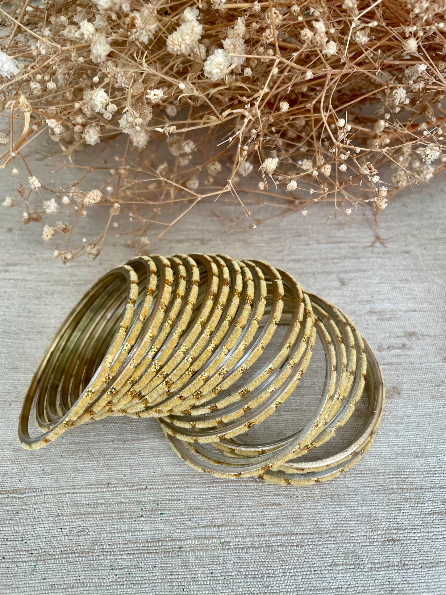 Glass Bangles-Velvet Beige Cream Colour Pack of 12 Glitter