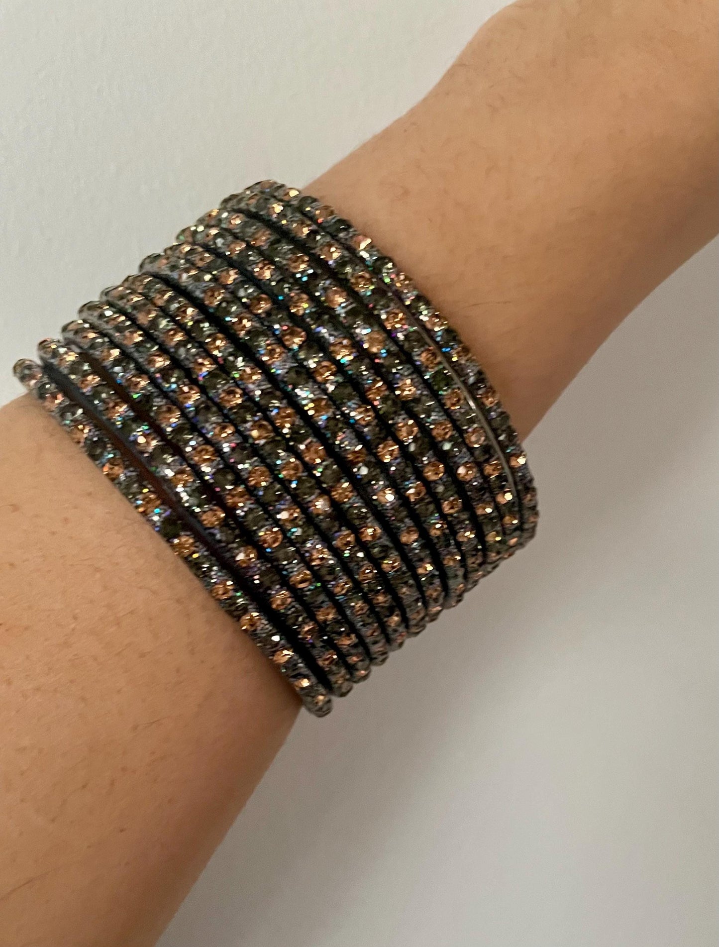 Grey Glass Bangles with sparkling LCD stones| 12 Bangles