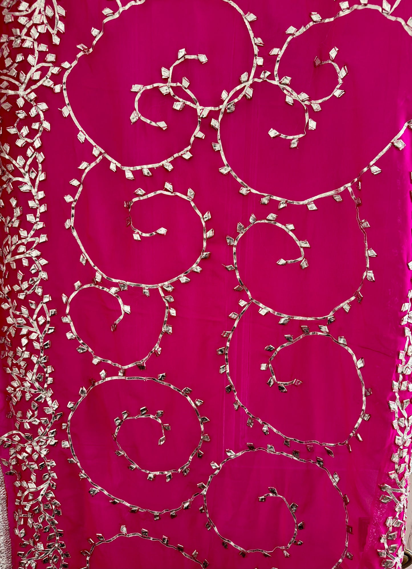 Hot-Pink Silver Georgette Dupattas Heavy gota work border Scarf Chunni Chunri Odhni| Clearance|Defects