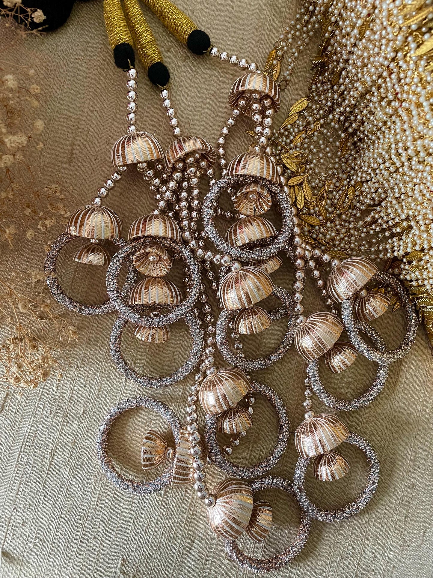 Bridal Paranda: Punjabi Wedding Hair Tassel with Rose Gold Gota