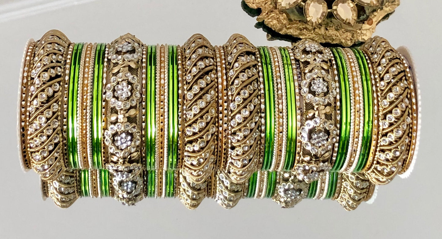 Indian Bangles Jewellery Full Bridal Long Set Rajwada Style Karwachauth Navratri Wedding Eid Bollywood Set for two Hands 46 Bangles