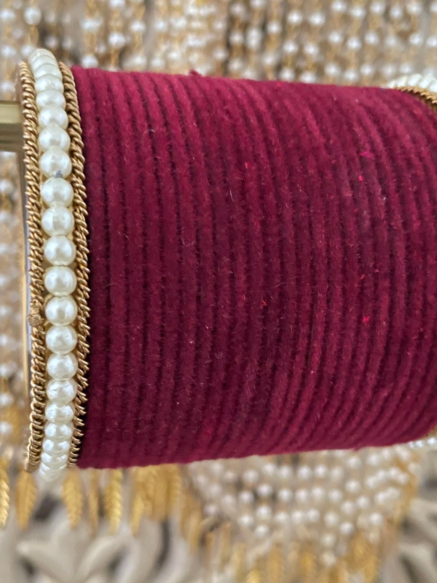 Velvet & Pearl Bangle Stack: Indian Wedding Jewelry (28 Bangles)