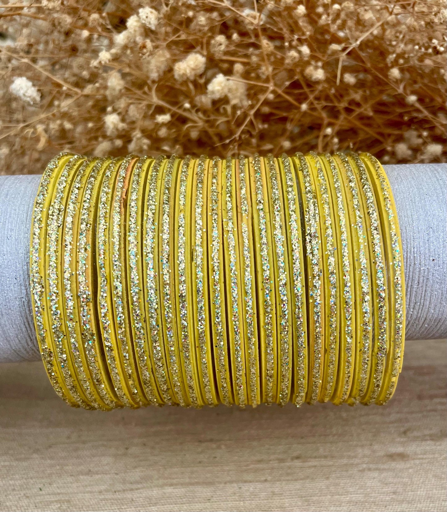 Glass Bangles- Cream Colour Pack of 12 Glitter