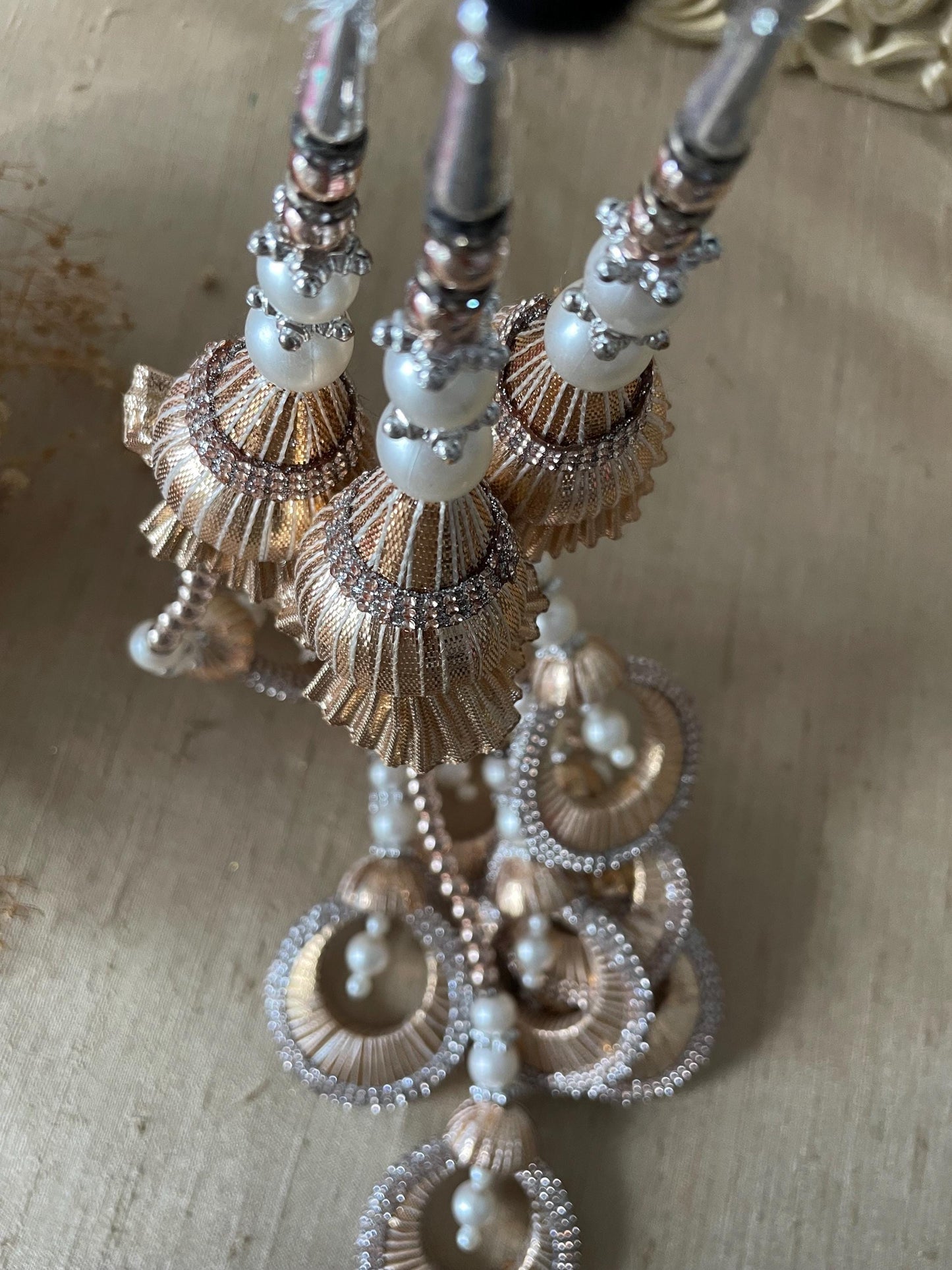 Bridal Paranda: Rose Gold Punjabi Hair Tassel with Pearls