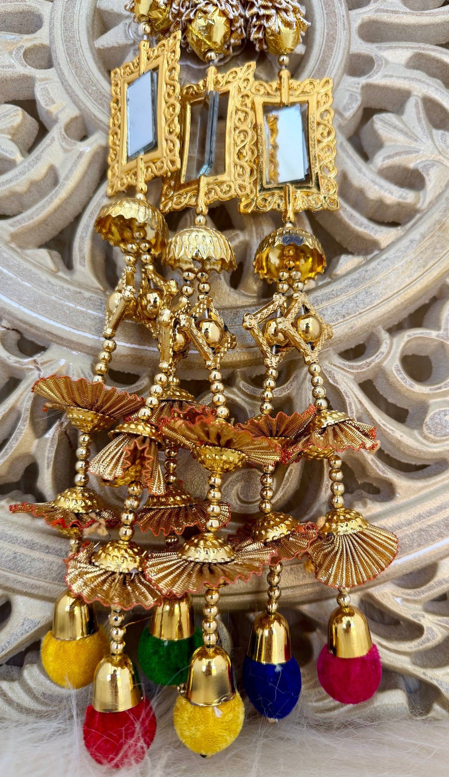 Gold Baubles Mirror Paranda Parande Mehendi Sangeet Maiyo Hair Braids Punjabi Weddings Phulkari