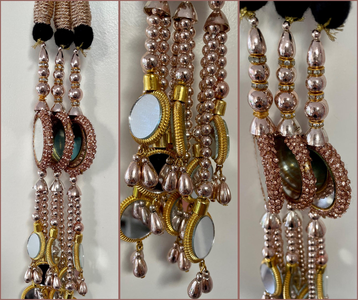 Mirror Paranda: Punjabi Hair Braid Accessory with Copper-Gold Latkans