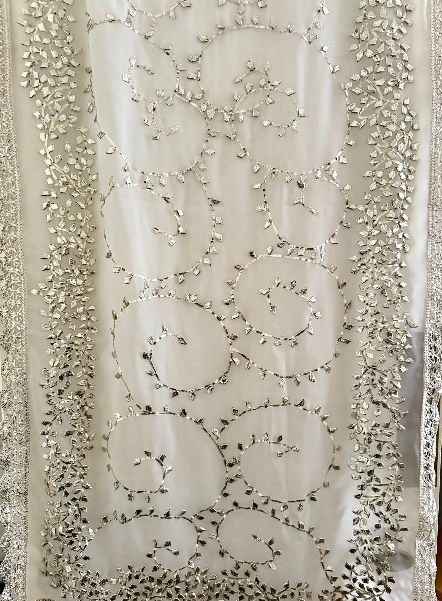 Silver White Georgette Modest Dupattas Heavy gota work border Scarf Chunni Chunri Odhni| Clearance