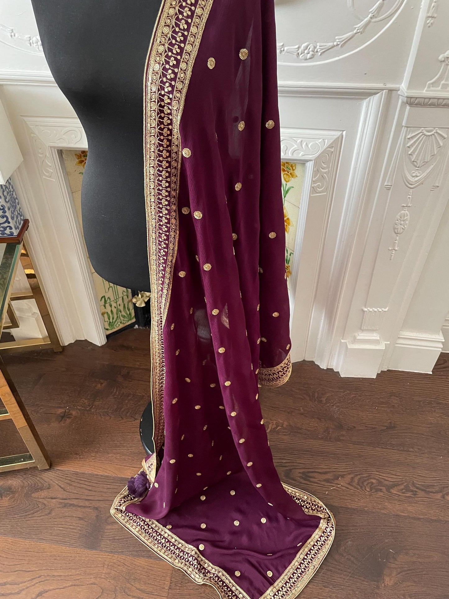Sequin Chinon Dupatta: Four Side Border, Festive Scarf