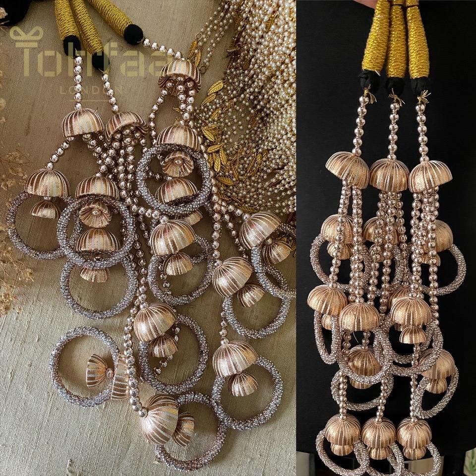 Bridal Paranda: Punjabi Wedding Hair Tassel with Rose Gold Gota