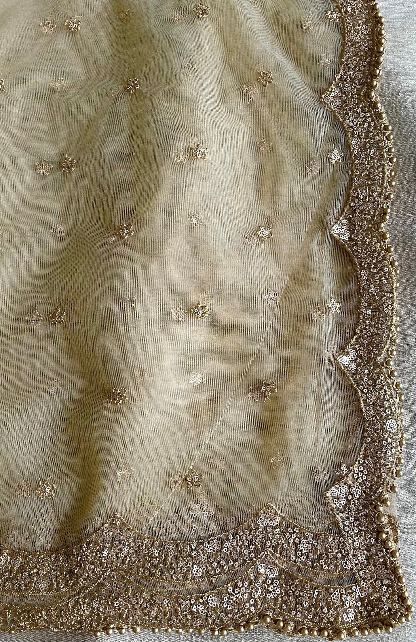 Gold/ Beige Net Duppattas scallop Sequin border Scarf Chunni Chunri Odhni Eid Outfit update Salwar Kameez