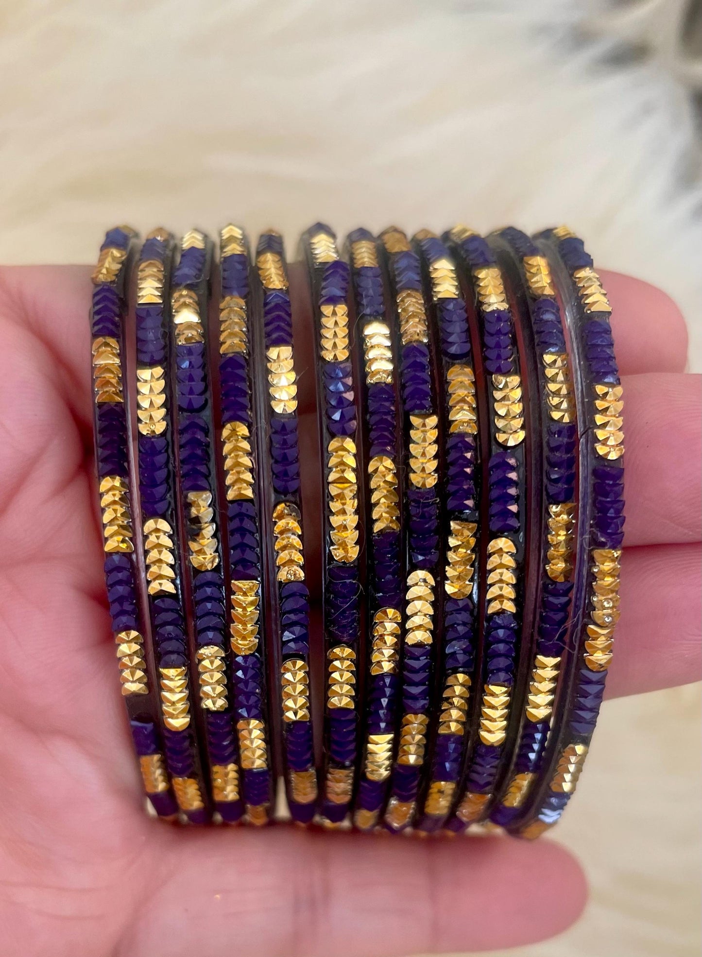 Navy Blue Coloured Glass Bangles with embellishments | 12 Bangles