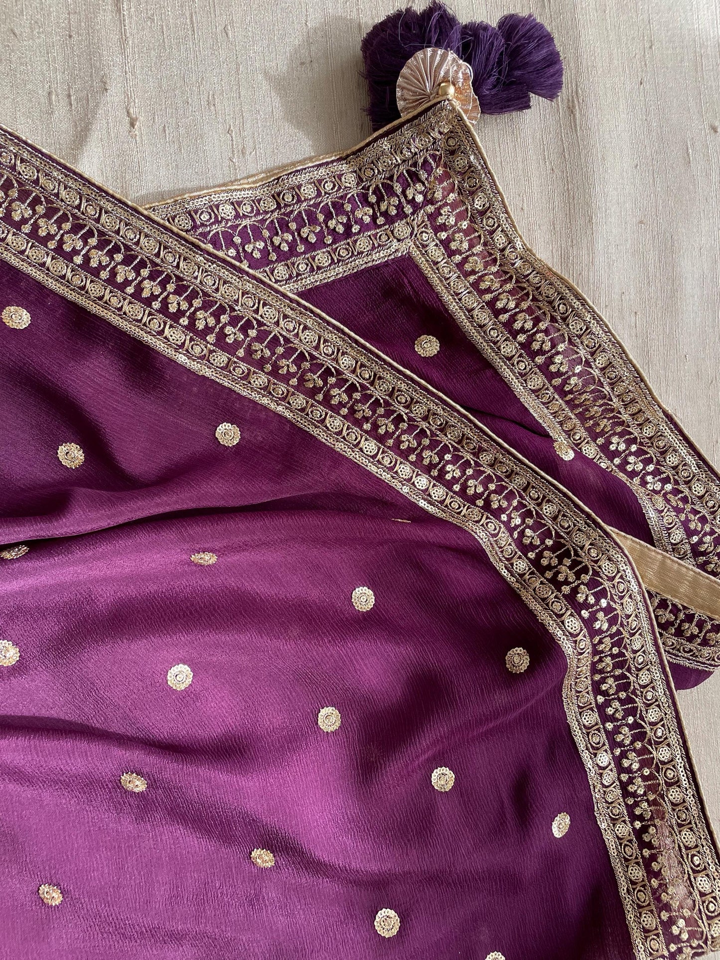 Sequin Chinon Dupatta: Four Side Border, Festive Scarf
