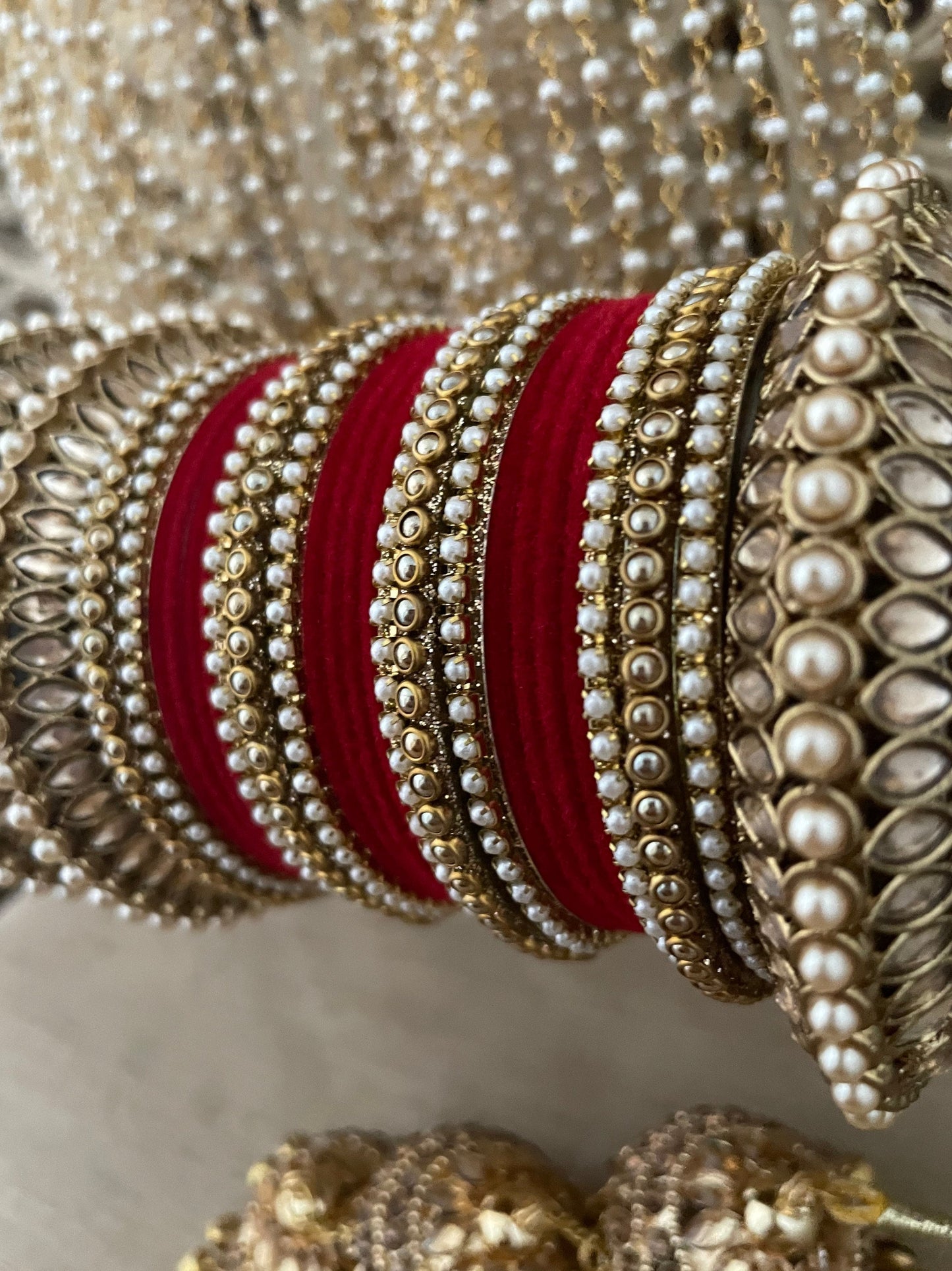 Red Velvet Bridal Bangle Stack: Kundan Indian Jewelry