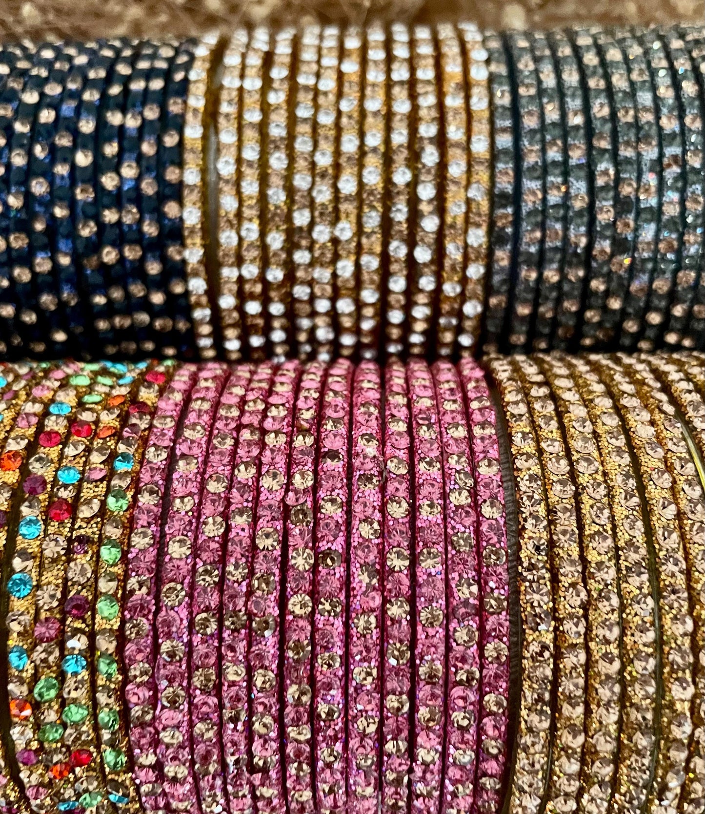 Golden and White Stones Glass Bangles with LCD stones| 12 Bangles