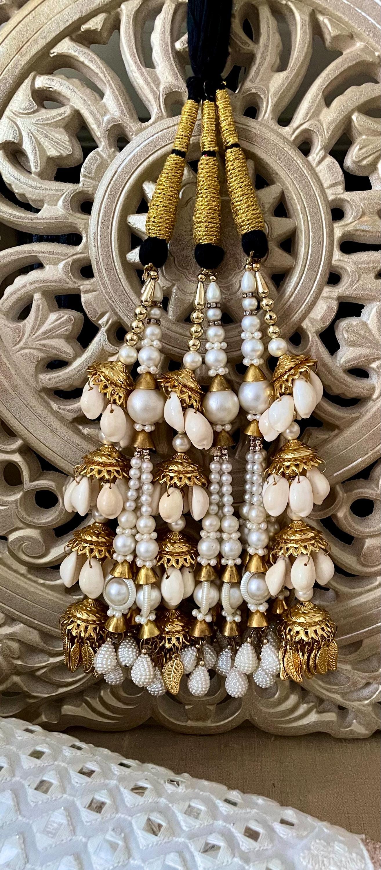Bridal Paranda: Punjabi Wedding Hair Braid Tassel with Pearl & Cowrie Shell