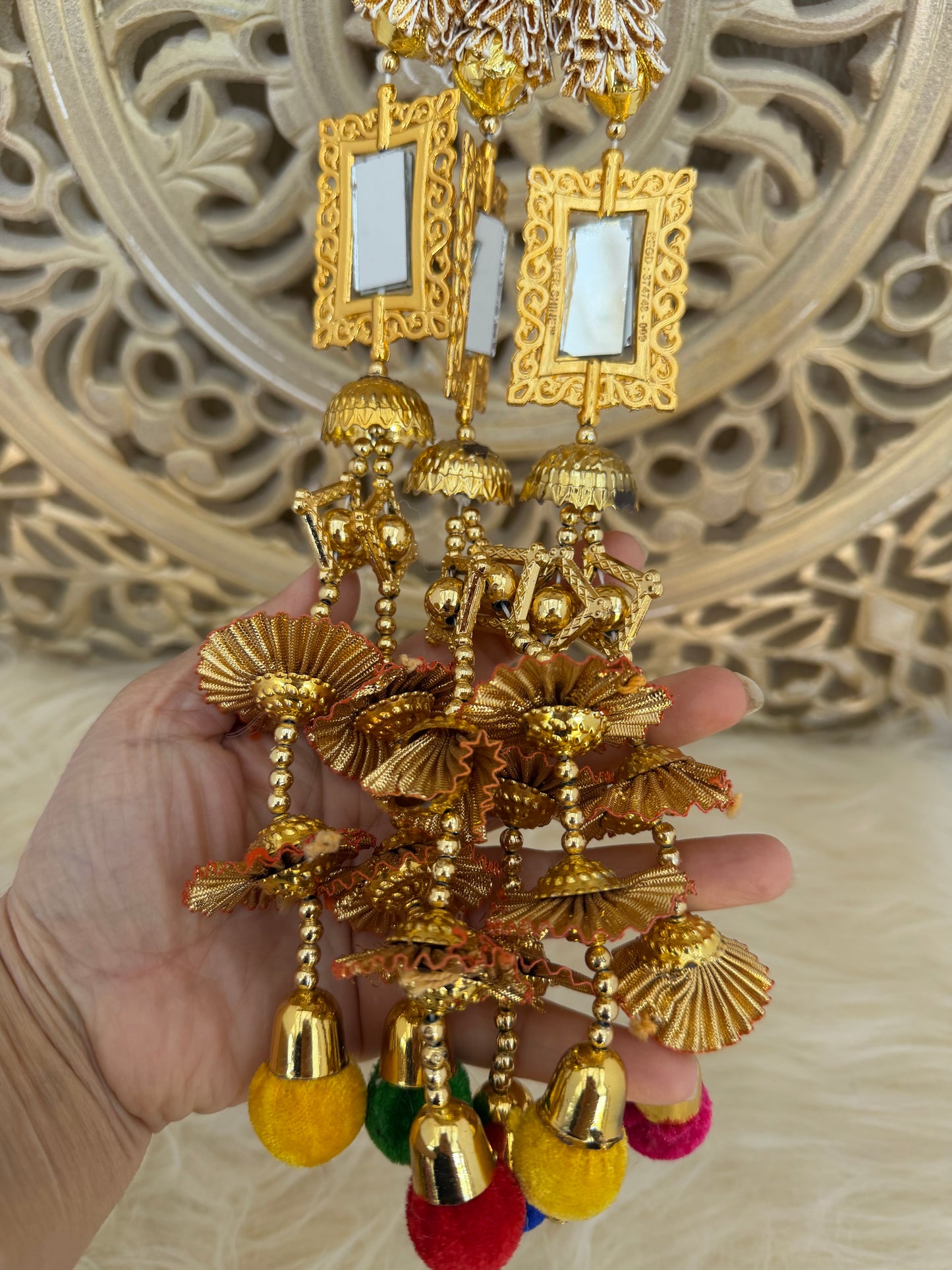 Gold Baubles Mirror Paranda Parande Mehendi Sangeet Maiyo Hair Braids Punjabi Weddings Phulkari