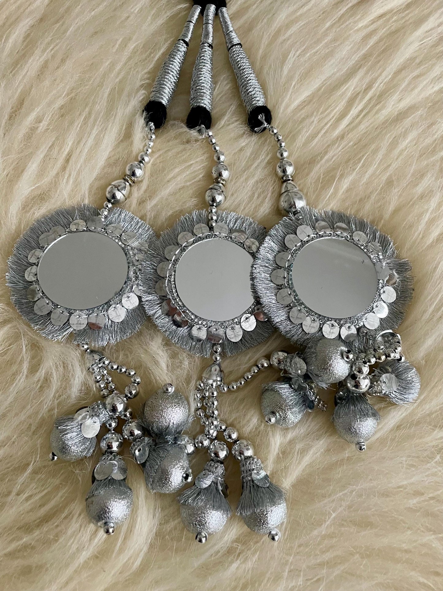 Silver Mirror Paranda Maiyoon Mehendi Eid Punjabi Wedding Hair Accessory