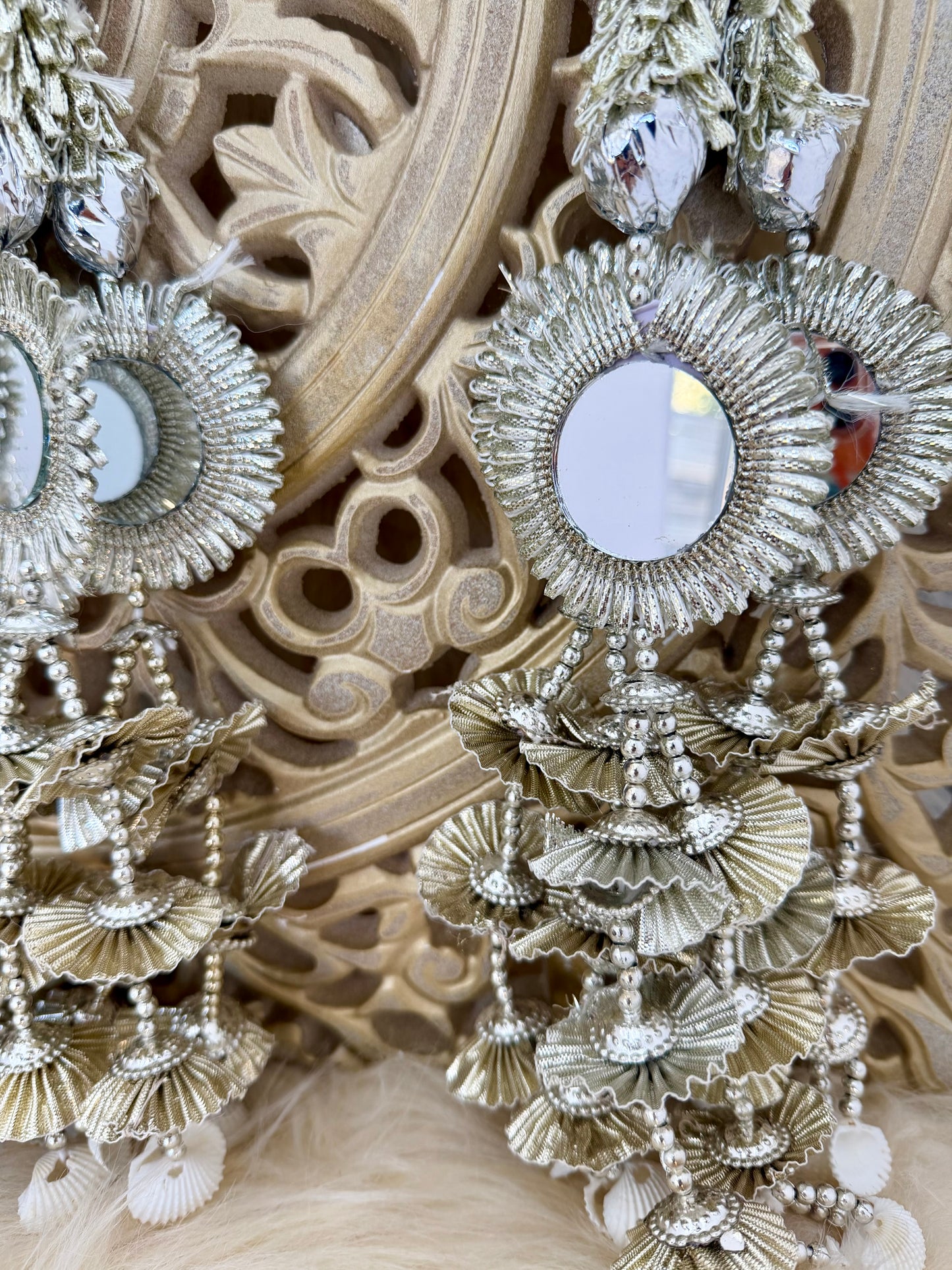 Silver Mirror Paranda with Gota Braid Maiyoon Mehendi Punjabi Wedding Hair Accessory