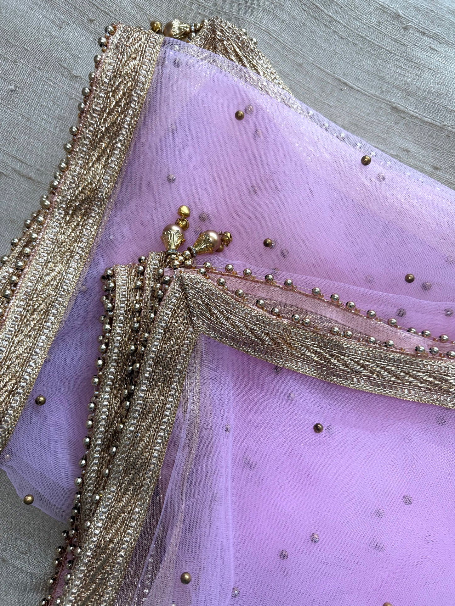 Pink Net Dupatta| Sample Sale| Net| All over beads| Border | Latkan| Clearance might have slight defects**