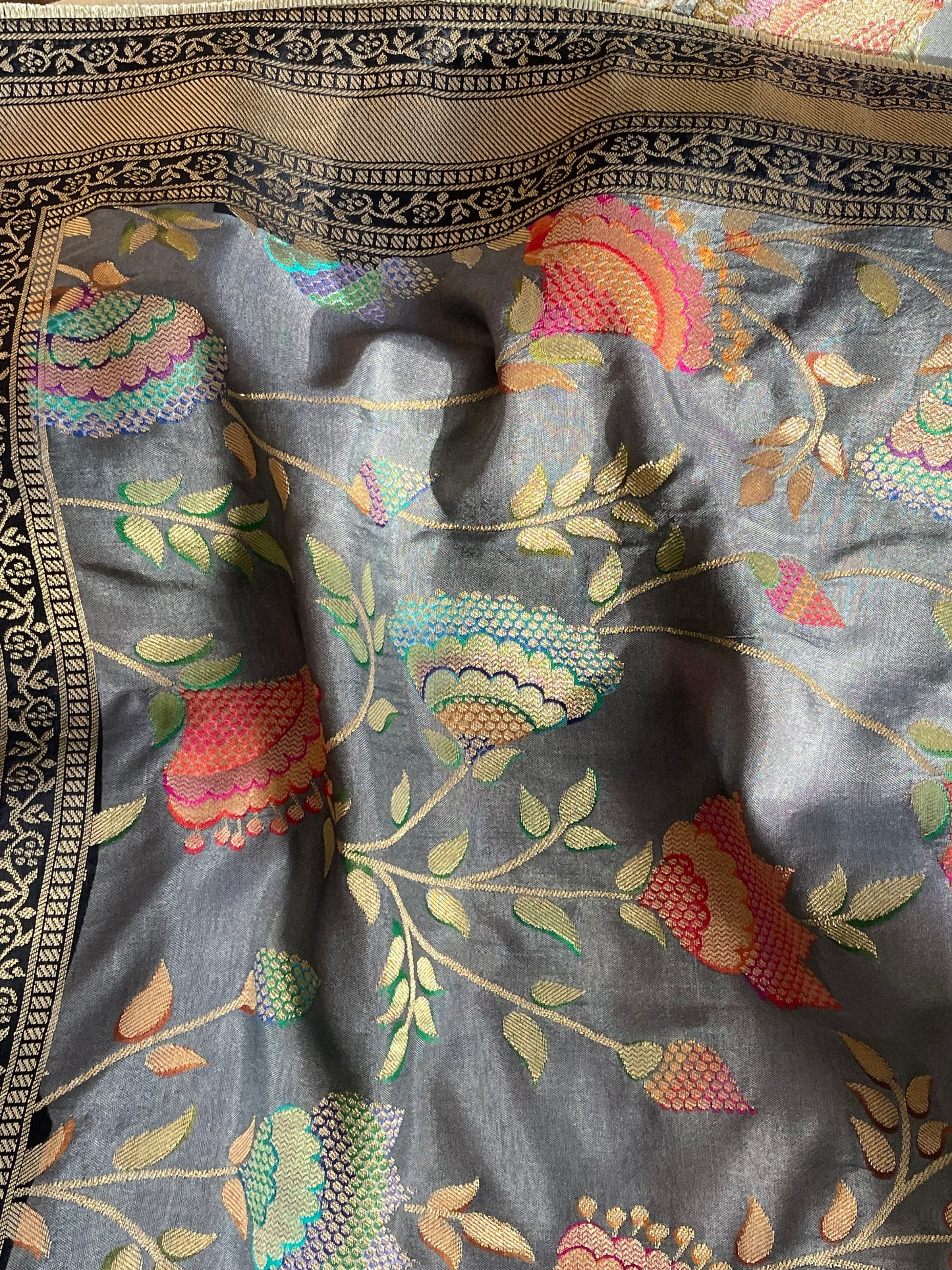 Grey Gray Elegant & Suave Benarsi Banarsi Zari Woven Silk Duppattas Scarf Chunni Chunri Odhni