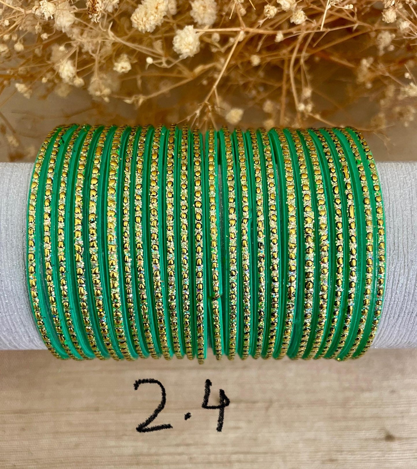 Glass Bangles- Pepsi Green Colour Pack of 12 Glitter