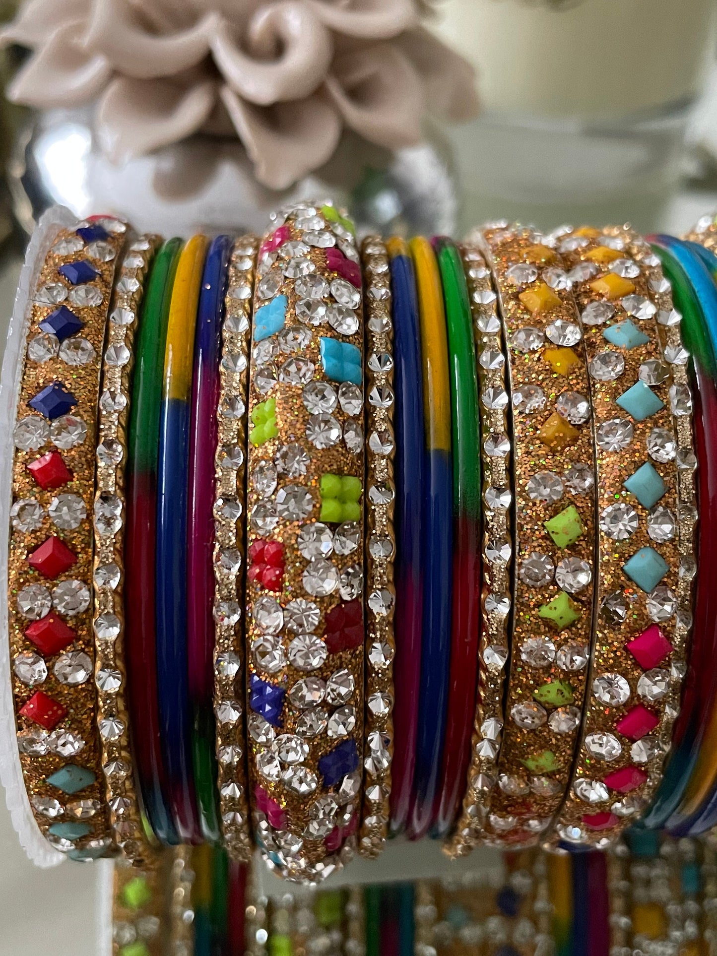 Multi Indian Bangle Stack Jewellery Bangles Set with Jewelled Kangans Diamante | Metal Bangles | Bollywood Bangles | 26 Bangles