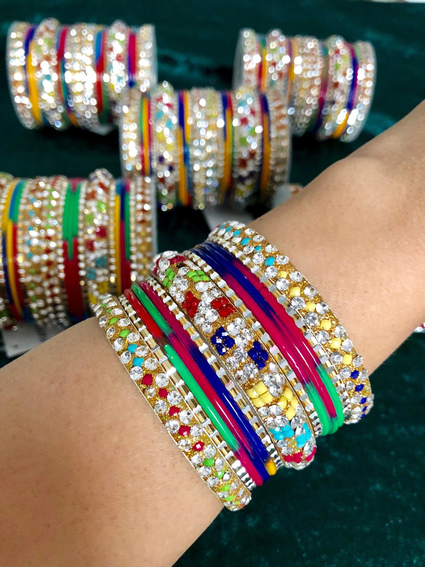 Multi Indian Bangle Stack Jewellery Bangles Set with Jewelled Kangans Diamante | Metal Bangles | Bollywood Bangles | 26 Bangles