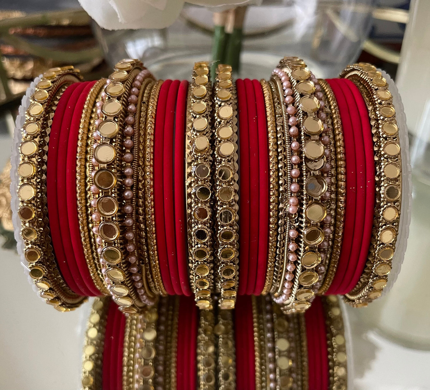 Indian Bangle Stack: Mirror Effect Metal Fashion Jewelry Set