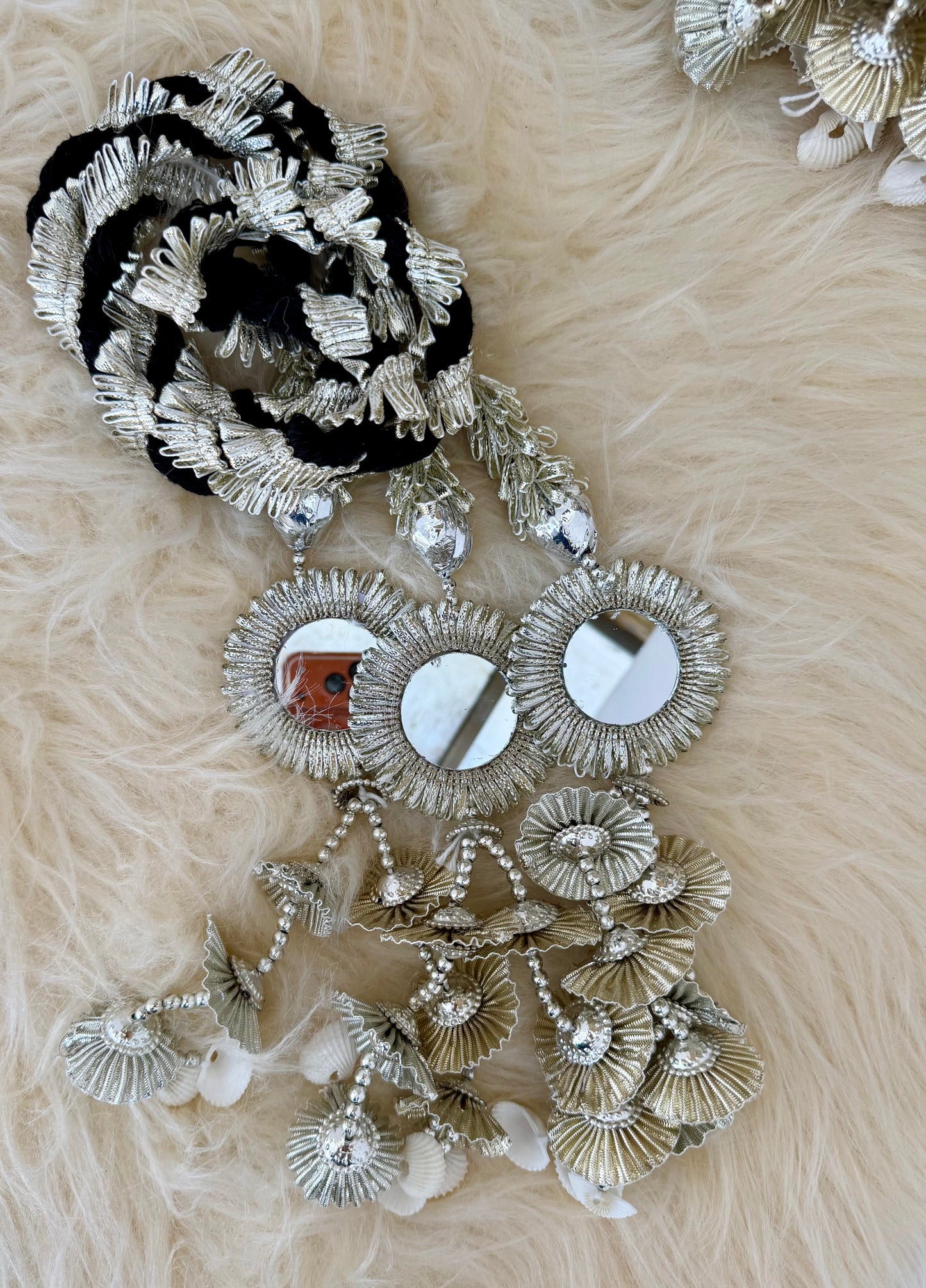 Silver Mirror Paranda with Gota Braid Maiyoon Mehendi Punjabi Wedding Hair Accessory