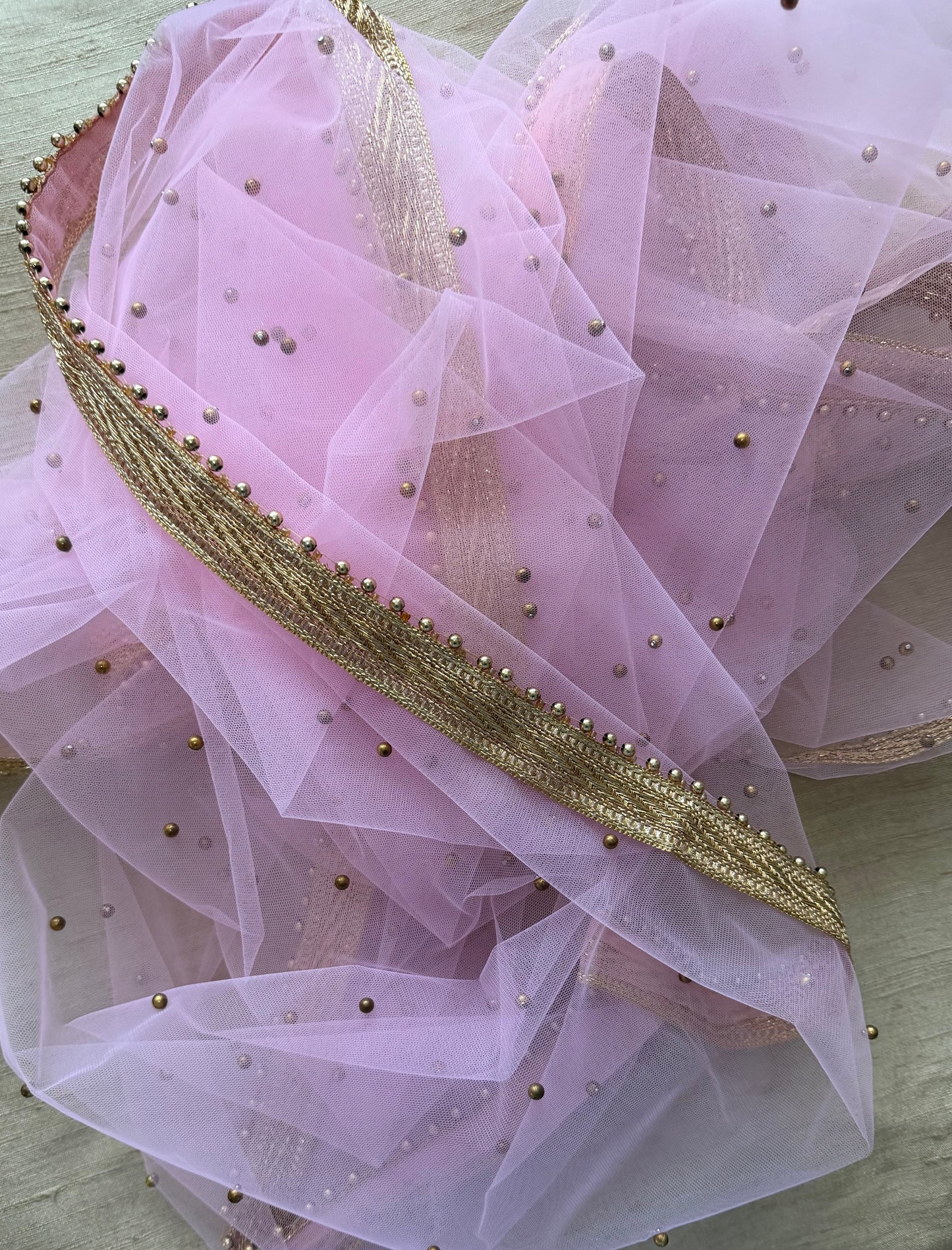 Pink Net Dupatta| Sample Sale| Net| All over beads| Border | Latkan| Clearance might have slight defects**