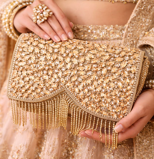 Gold Embellished Bridal Clutch | Statement Wedding Handbag | Beaded Evening Bag