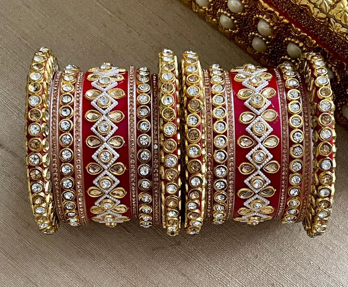 Kundan Rhinestone Bridal Chooda: Indian Bangle Stack, Rajasthani Style