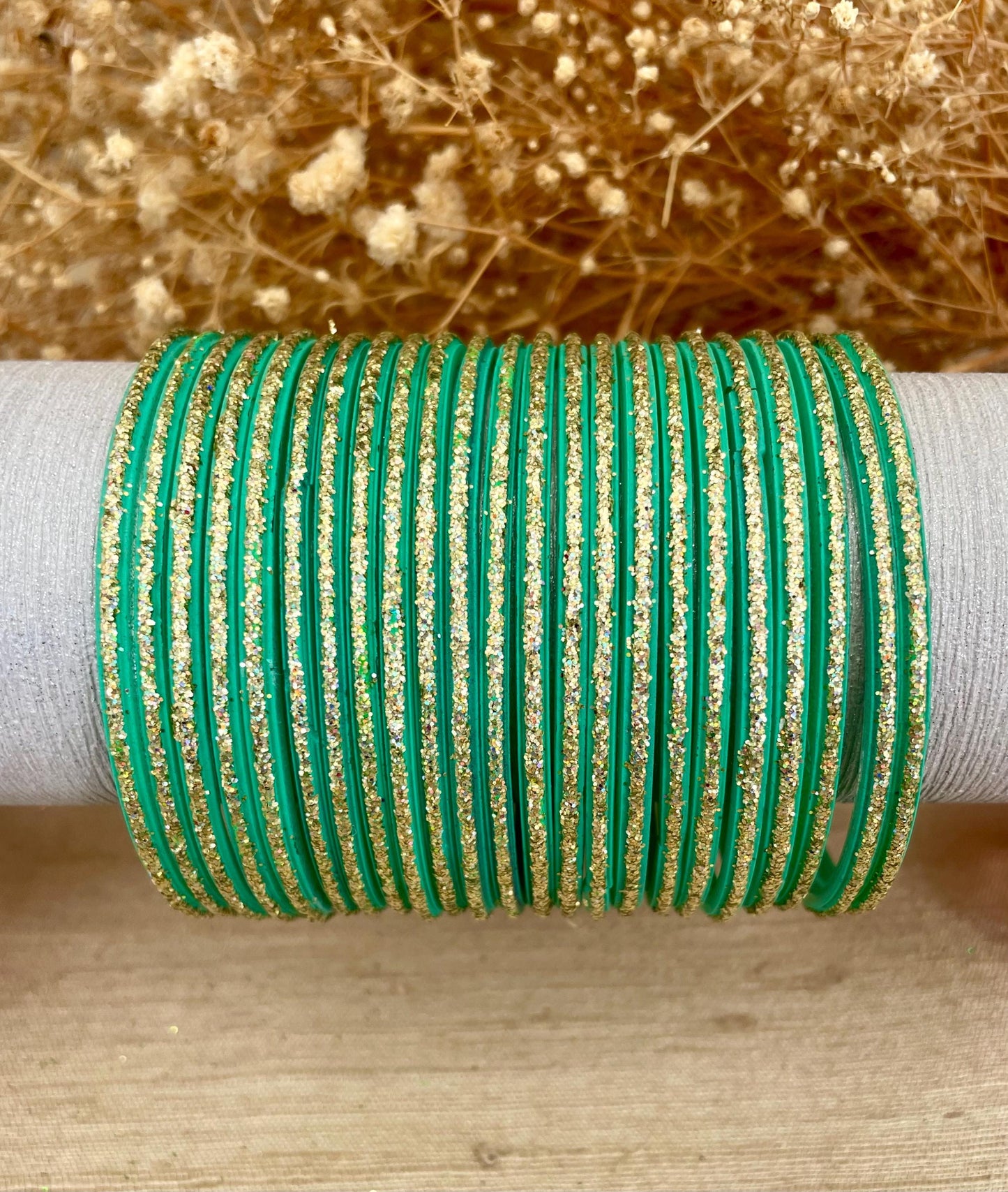 Glass Bangles- Pepsi Green Colour Pack of 12 Glitter
