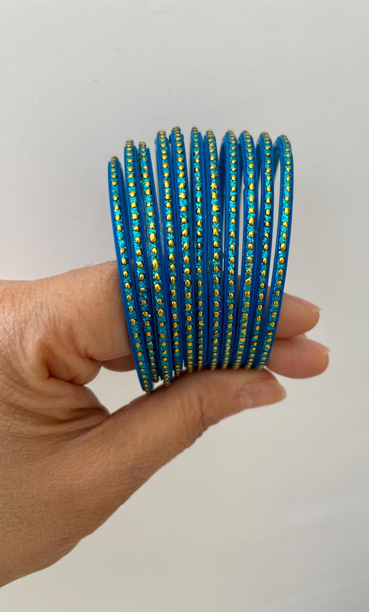 Glass Bangles- Blue Firozi Colour Pack of 12 Glitter