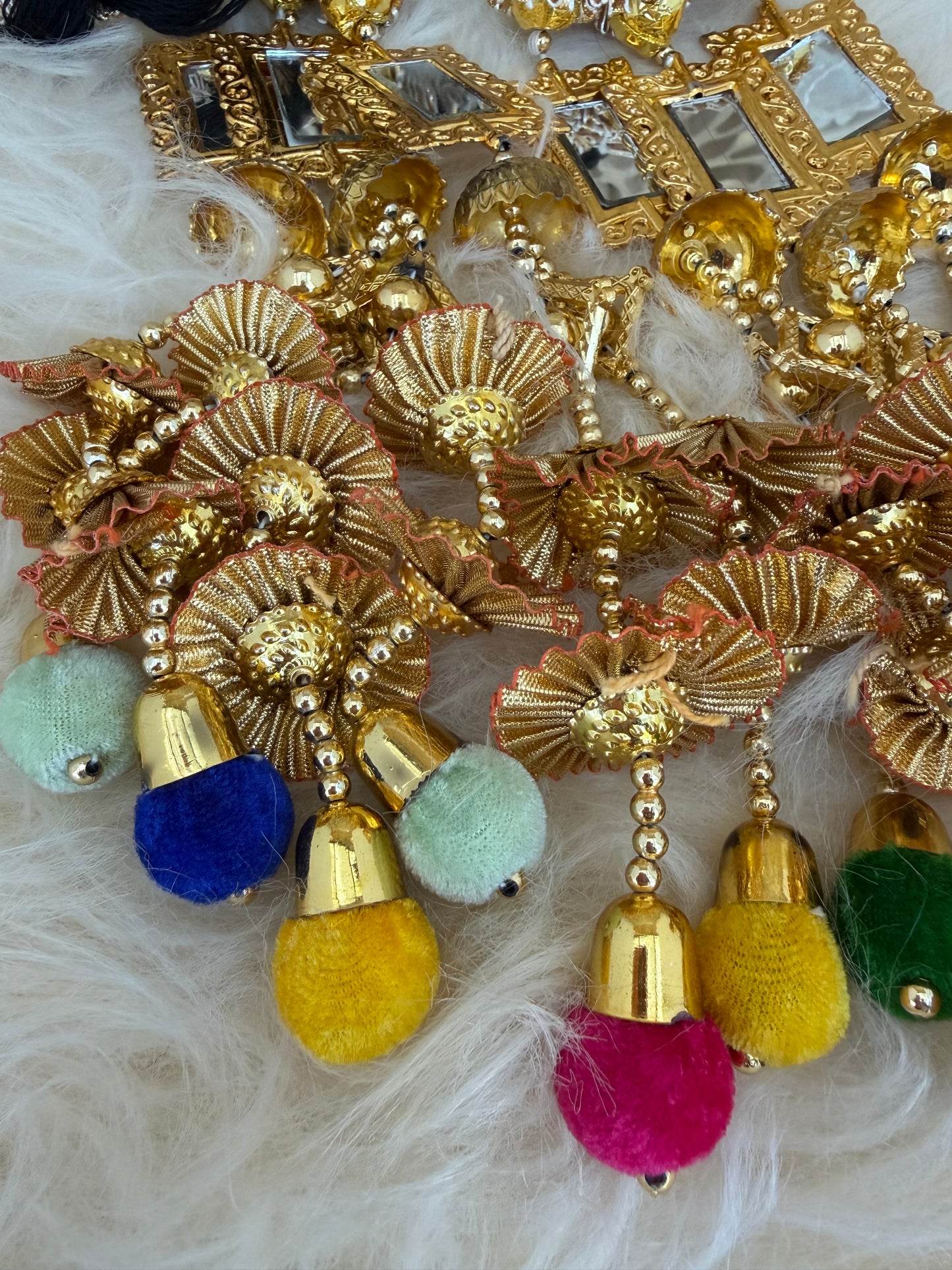 Gold Baubles Mirror Paranda Parande Mehendi Sangeet Maiyo Hair Braids Punjabi Weddings Phulkari