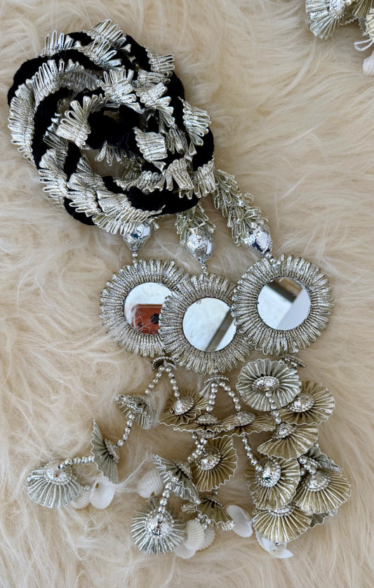 Silver Mirror Paranda with Gota Braid Maiyoon Mehendi Punjabi Wedding Hair Accessory