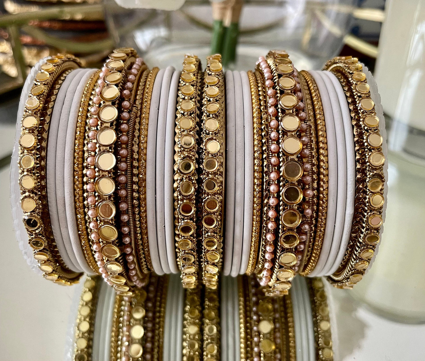 Indian Bangle Stack: Mirror Effect Metal Fashion Jewelry Set