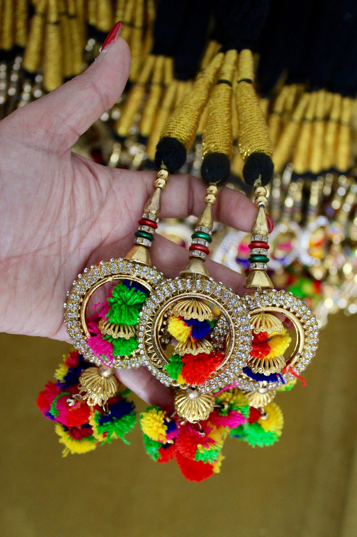 Gold Multi Pom Pom Parandi: Punjabi Wedding Hair Braid Accessory