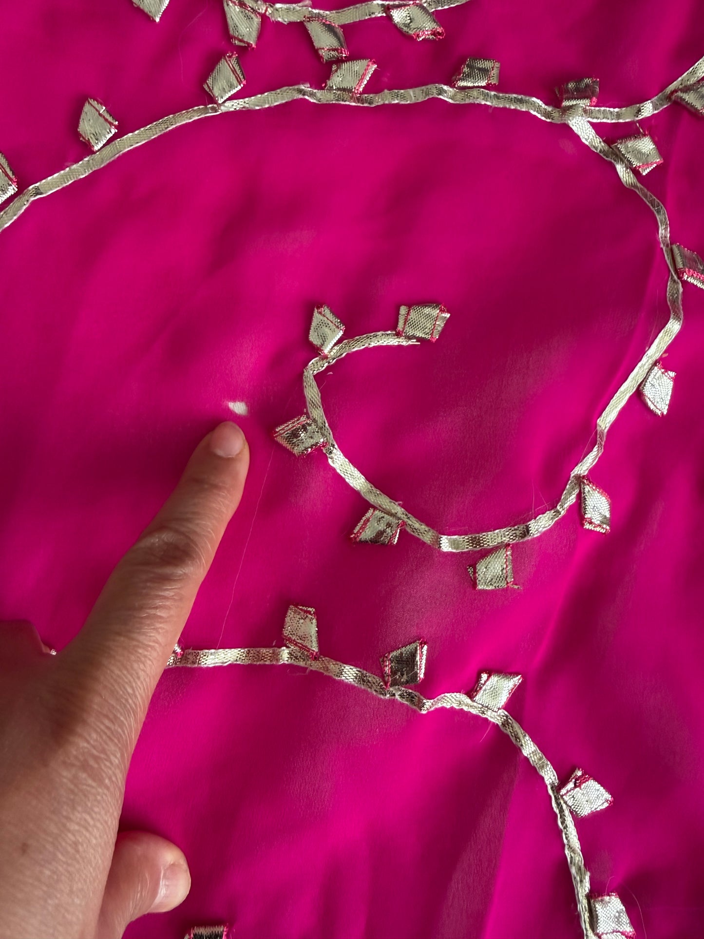 Hot-Pink Silver Georgette Dupattas Heavy gota work border Scarf Chunni Chunri Odhni| Clearance|Defects