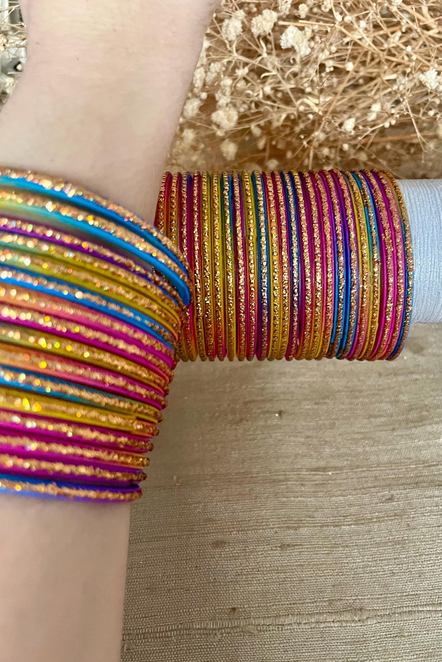 12 Glass Glitter Bangles- Multi Coloured Jalwa Bangles