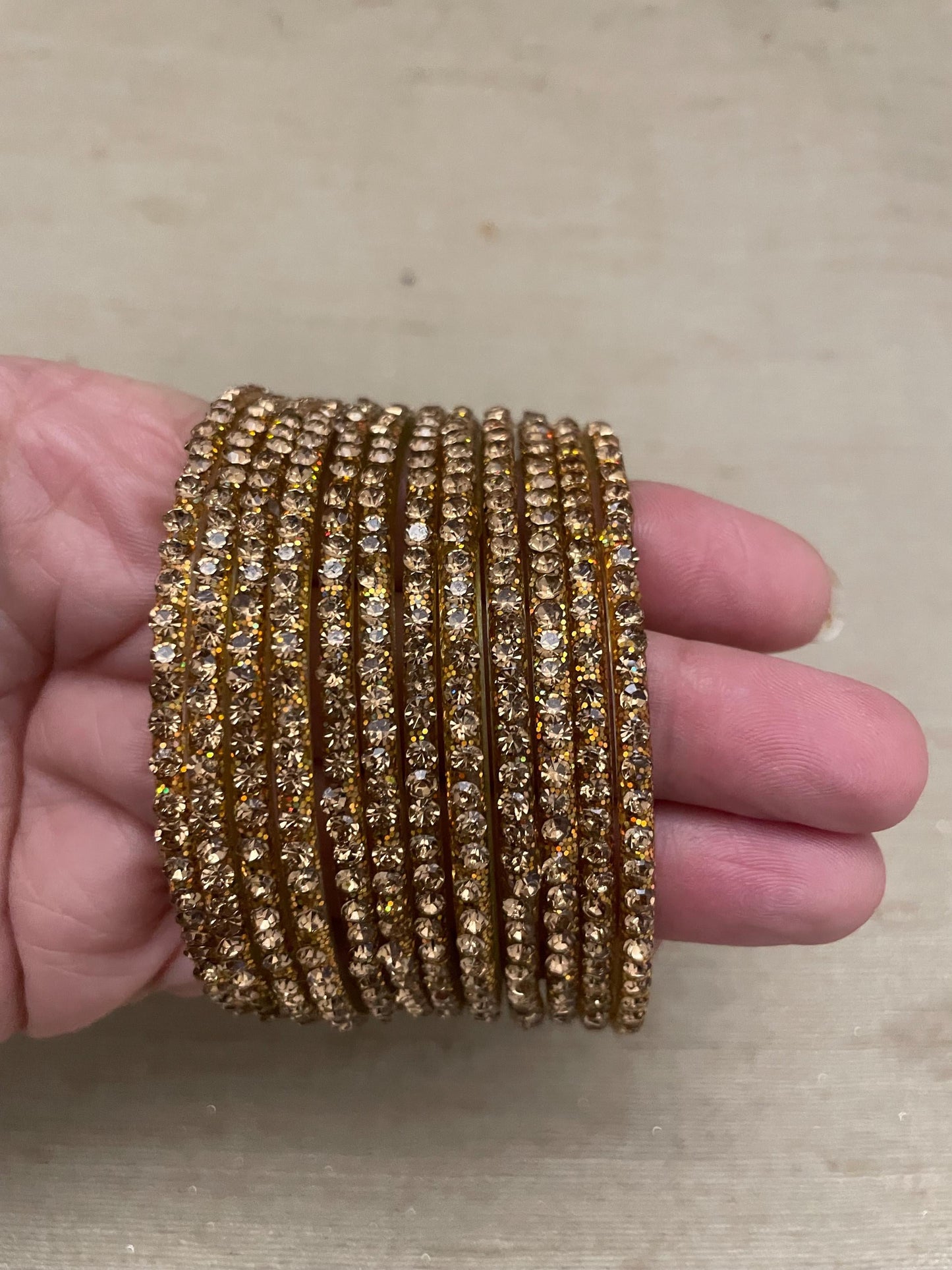 Golden Glass Bangles with golden LCD stones| 12 Bangles