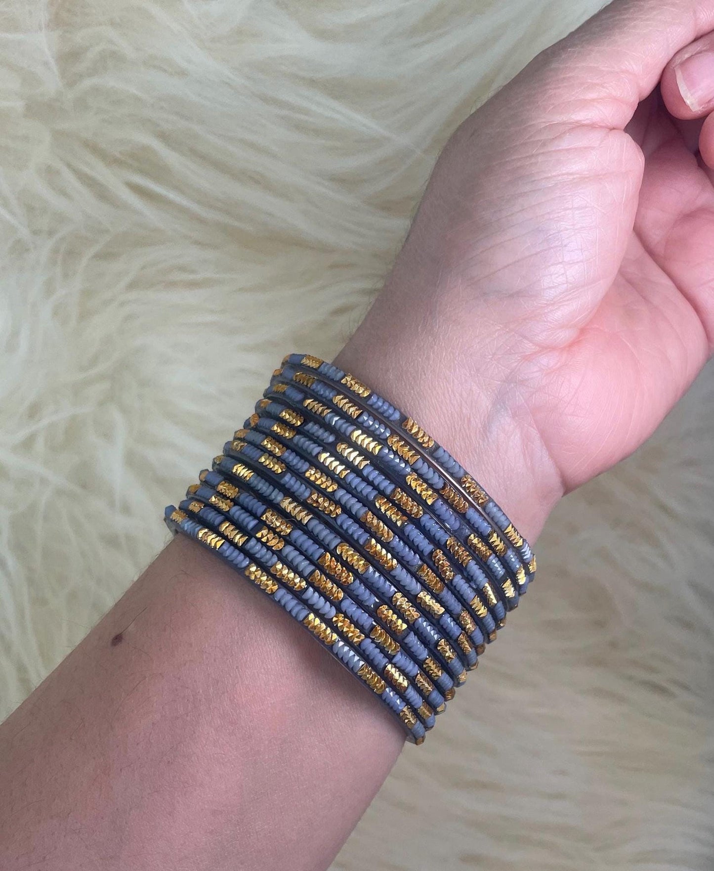 Gray Soofiya Grey Coloured Glass Bangles with embellishments | 12 Bangles
